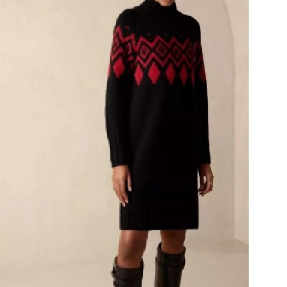 Banana Republic Sweater Dress Sz S Wool Blend Black and Red New $250